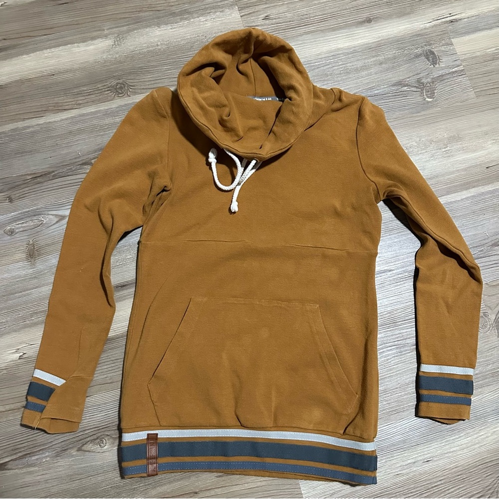 AMPERSAND AVE Tan Cowl Neck Sweater with Striped Accents